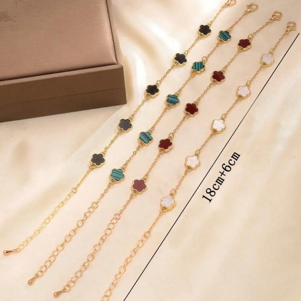 New Lucky Clover Bracelets 14K Gold Plated (Set of 4) | Various Colors